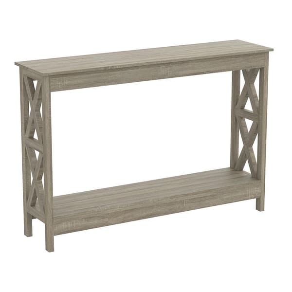 Photo 1 of (DAMAGE)  Safdie and Co. 47.25 in. L Rectangle Dark Taupe Wood Console Table with Shelves