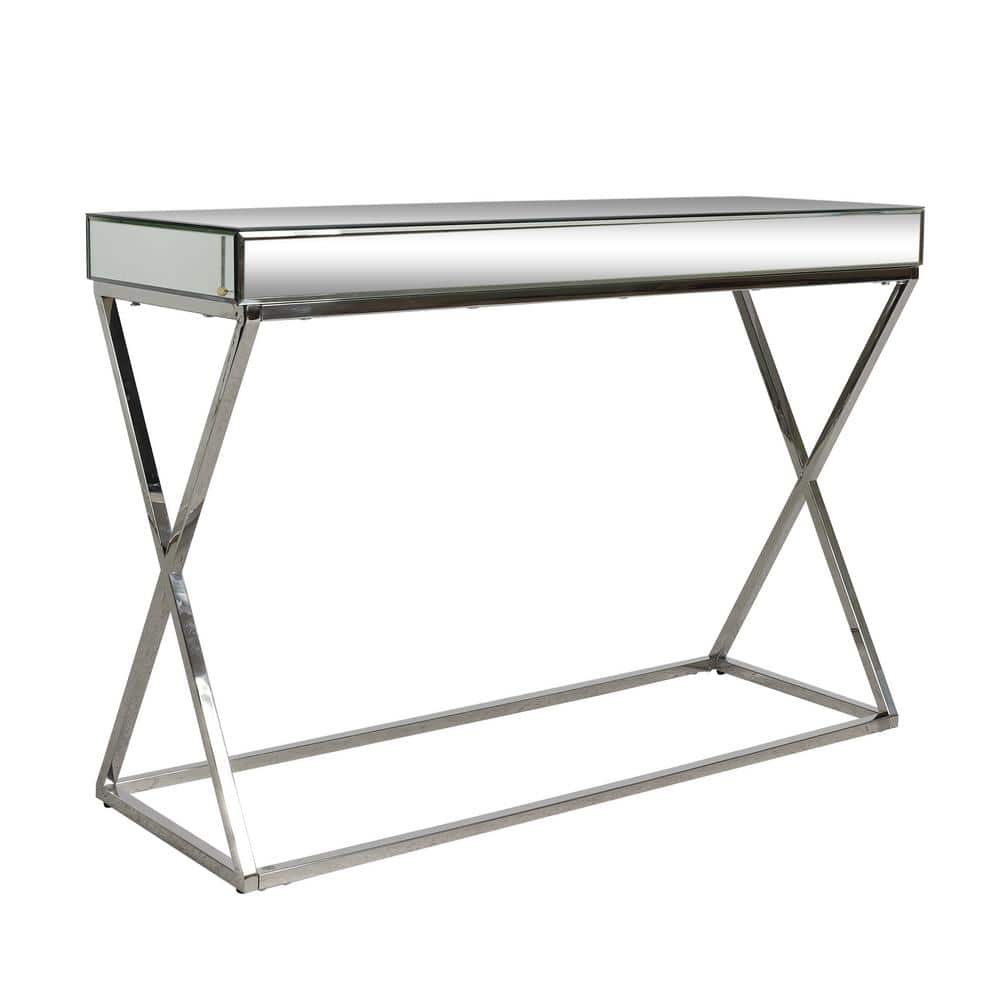 Silver Mirrored Glass and Metal Console Table