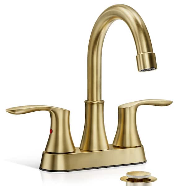 Phiestina 4 in. 2 or 3 Hole Bathroom Sink Faucet Centerset  2 Handle RV 360°Swivel Bath Vanity Faucet Brushed Gold