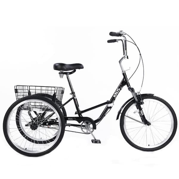 Cesicia 24 in. Black Steel Folding Tricycles with Shopping Basket and Low Step-Through