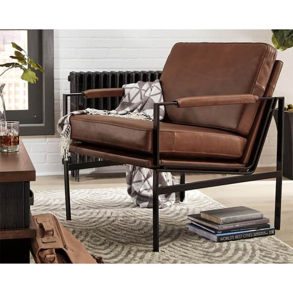 Signature Design By Ashley Puckman Brown Leather Match Arm Chair