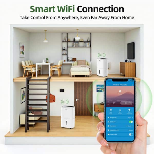 120 pt. 6,000 sq. ft. Portable Dehumidifier in White with Wi-Fi Control, Continuous Run, Auto Defrost
