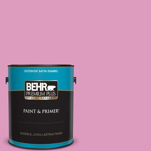 BEHR PREMIUM PLUS 1 gal. #690B-4 Pink Begonia Satin Enamel Exterior Paint & Primer
