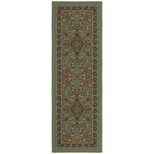 Ottohome Collection Non-Slip Rubberback Medallion 2x5 Indoor Runner Rug,1 ft. 8 in. x4 ft. 11 in.,Dark Seafoam Green