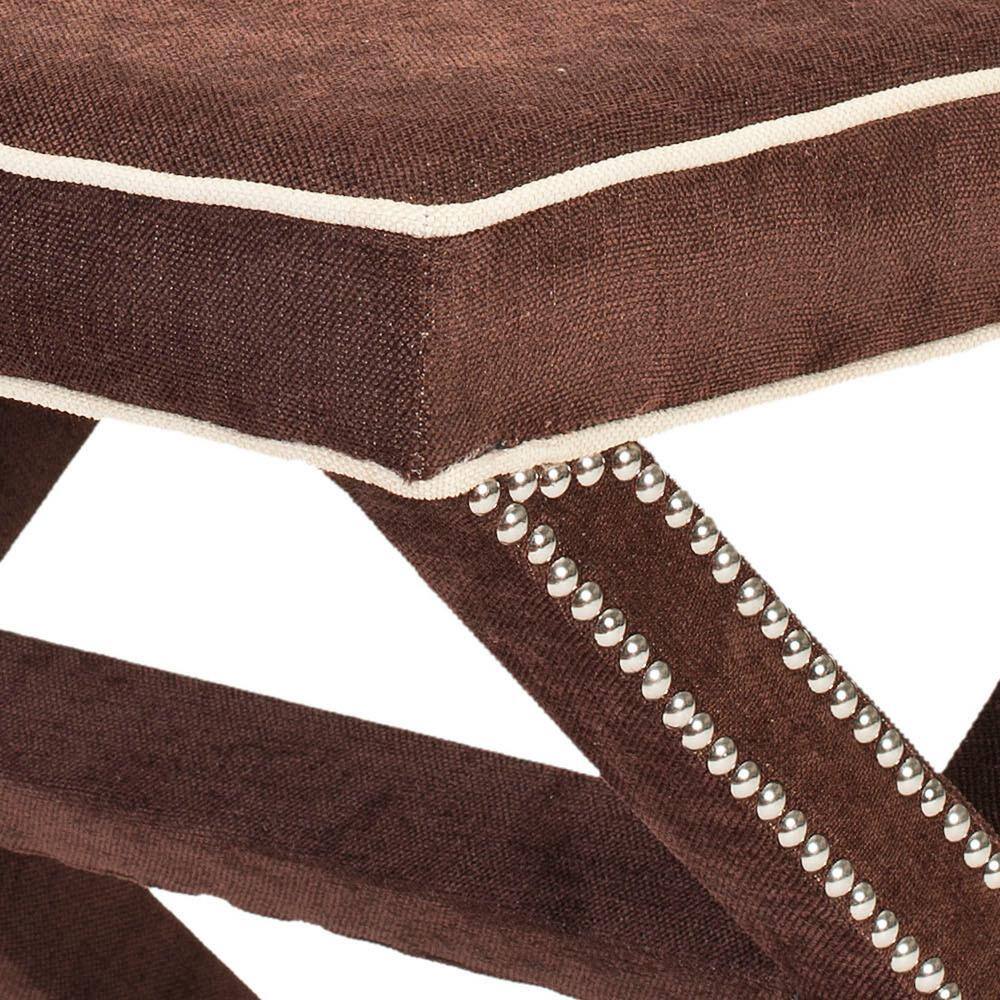 Palmer Modern Chocolate Brown Wood and Polyester Ottoman