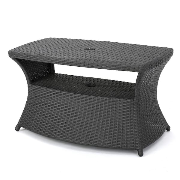 Noble House Adrian Grey Faux Rattan Outdoor Side Table