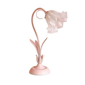 19.6 in. Pink Flower Shaped Task and Reading Desk Lamp with Glass Lampshade