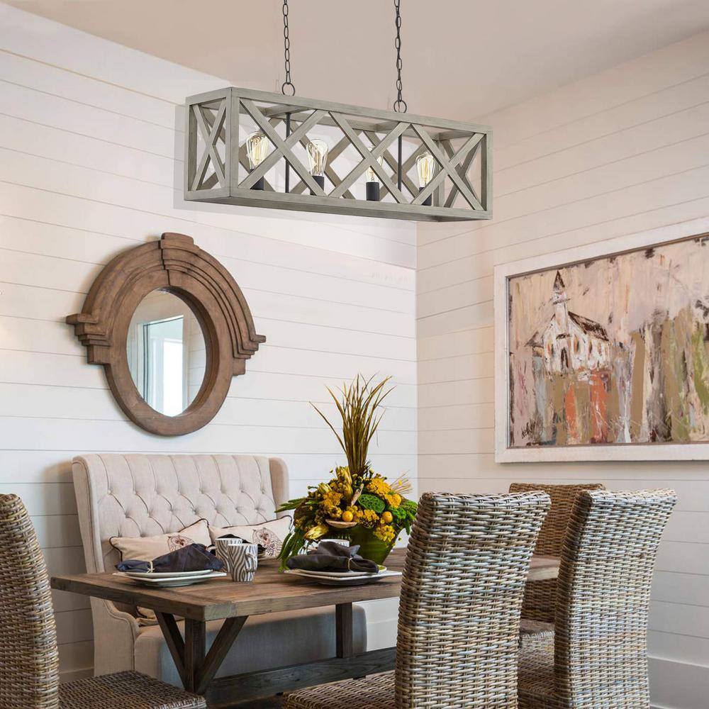 Anchor Gray Oak and Matte Black Rectangular Cage Pendant Light