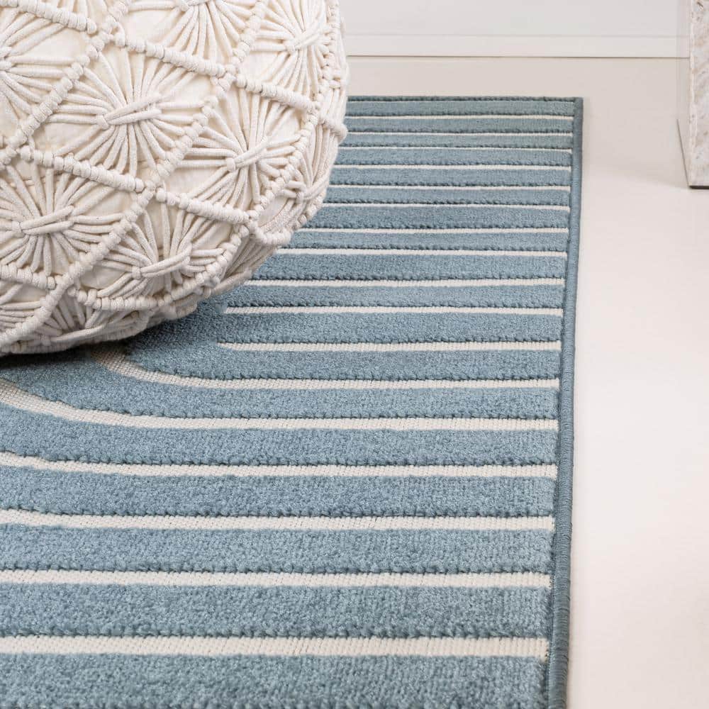 Navy and Cream Synthetic Stripe 3 ft. x 5 ft. Area Rug