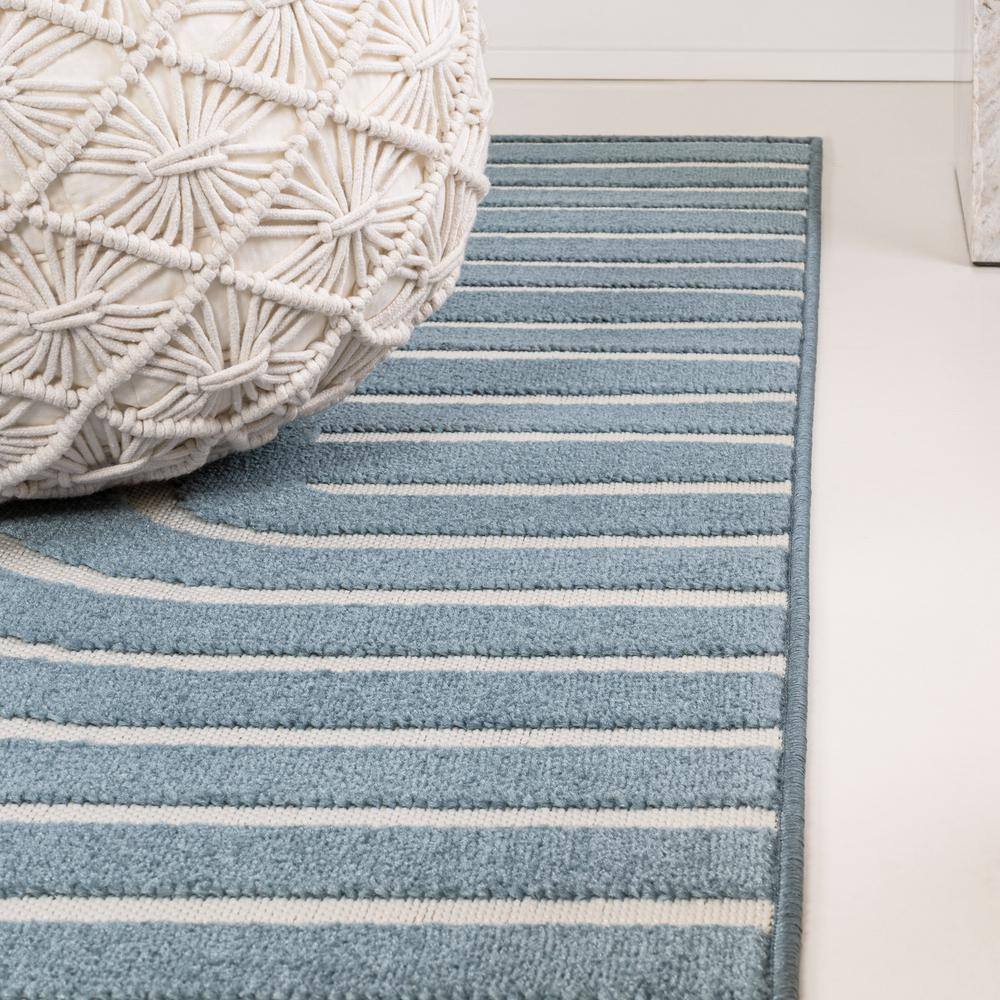 Navy and Cream Synthetic Stripe Rectangular 4' x 6' Area Rug
