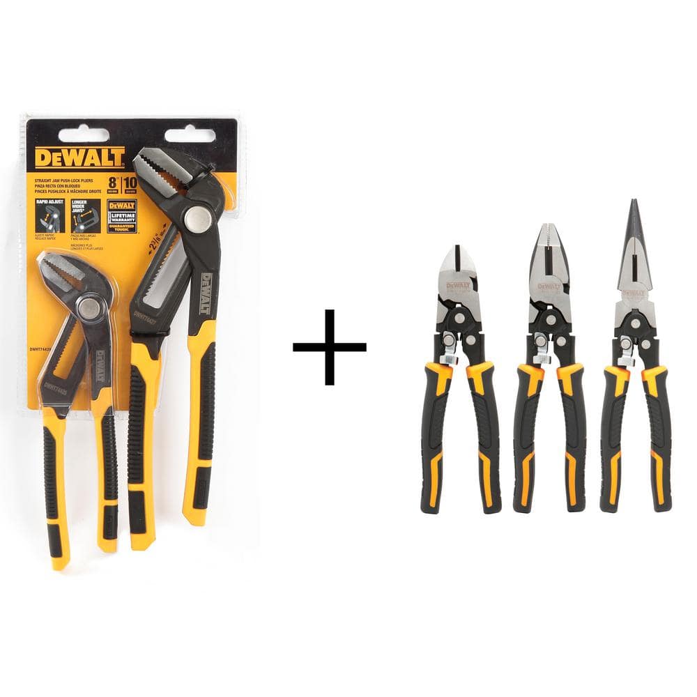 DEWALT Straight Jaw Push Lock Pliers Set (2-Piece) and Compound Plier Set (3 -Pack) DWHT74428W70485 The Home Depot