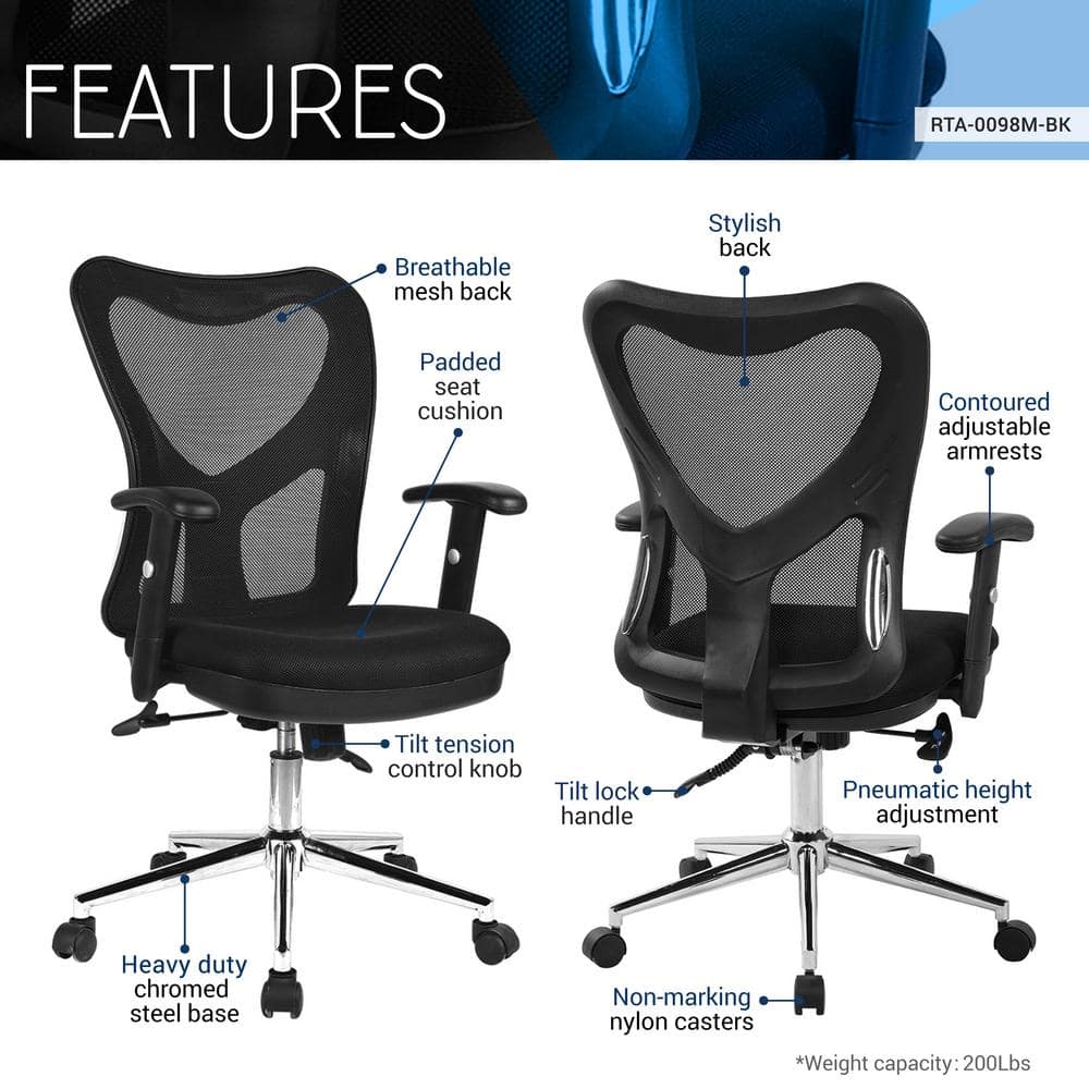 Sleek Contemporary High-Back Black Mesh Office Chair with Chrome Base