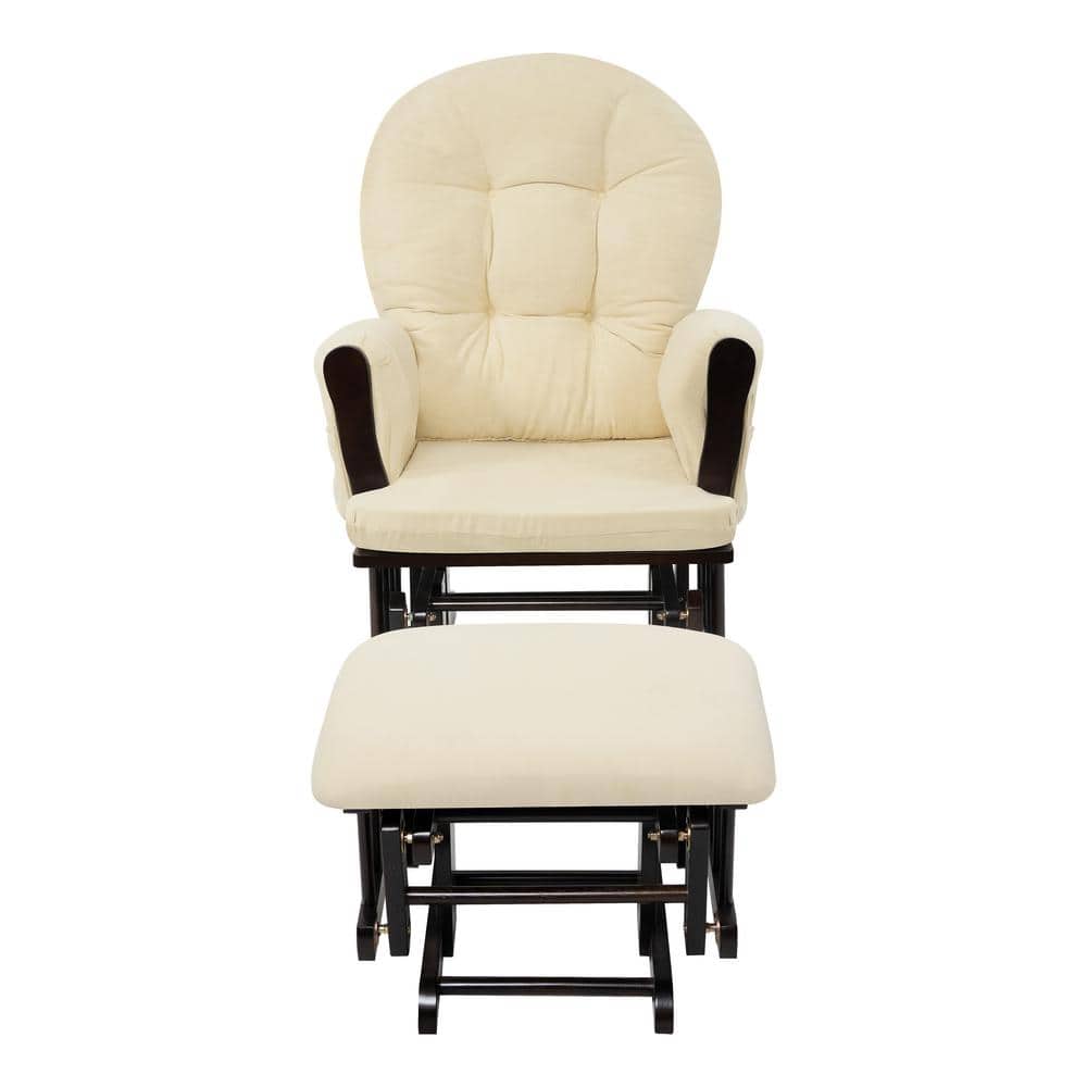 HOMESTOCK Espresso/Cream Nursery Glider and Ottoman Set with Cushion, Rocker Rocking Chair for Breastfeeding, Maternity -  99802