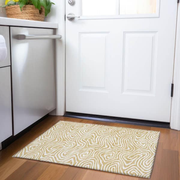 Mayfield Premium Machine Washable Abstract AMF1020 Gold 2 ft. x 3 ft. Area Rug