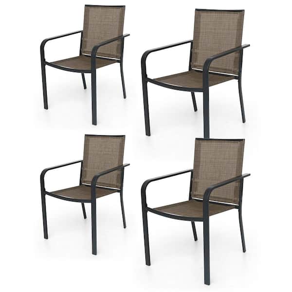 Anmutig Stackable Metal Patio Outdoor Dining Chair-Brown 4-Chairs