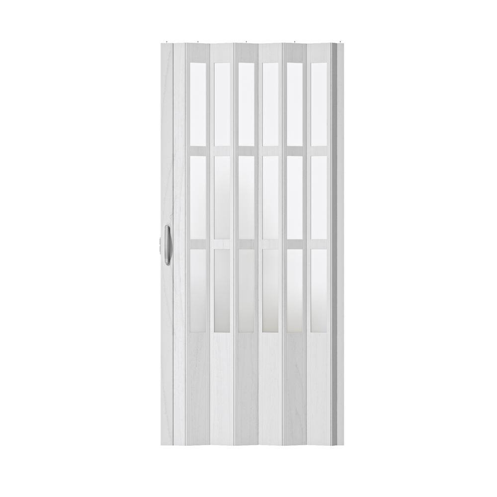 ARK DESIGN 38 in. x 78.75 in. White Dual Layer 3 Lite Imitate Frosted Glass and Vinyl Accordion