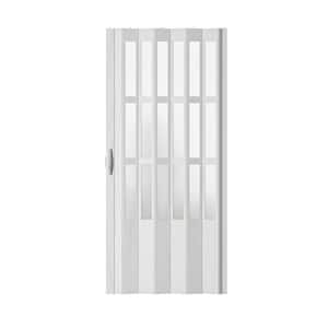 38 in. x 78.75 in. White Dual Layer 3 Lite Frosted Acrylic and Vinyl Accordion Door with Hardware