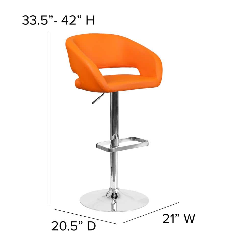 Orange Vinyl Adjustable Height Swivel Barstool with Chrome Base