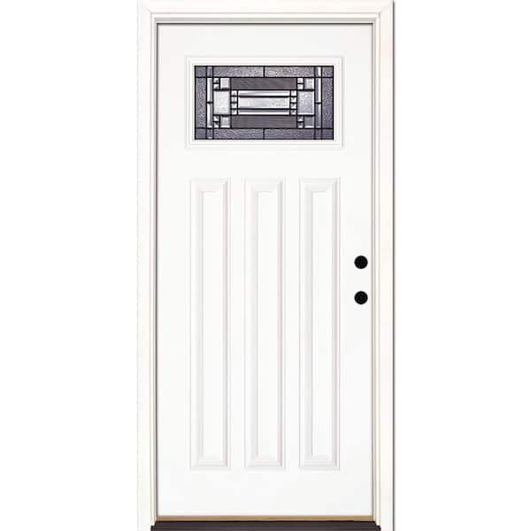 Feather River Doors 33.5 in. x 81.625 in. Preston Patina Craftsman 1/4 Lite Unfinished Smooth LH Inswing Fiberglass Prehung Front Door