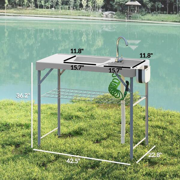 Outsunny Folding Fish Cleaning Table with Sinks, Outdoor Fillet