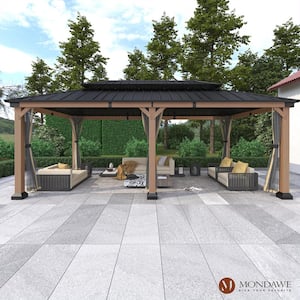 12 ft. x 20 ft. Outdoor Fir Solid Wood Frame Patio Gazebo Canopy Shelter with Galvanized Steel Hardtop, Mosquito Netting