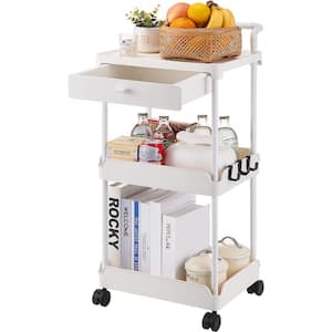 3-Tier Rolling Utility Cart with Drawer Multi-function Storage Trolley Kitchen Cart w/Handle and Lockable Wheels, White