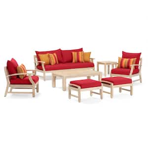 Kooper 7-Piece Wood Patio Conversation Deep Seating Set with Sunbrella Sunset Red Cushions