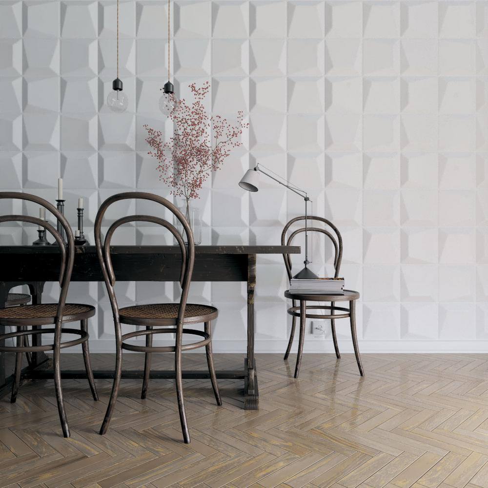 White Textured 3D PVC Decorative Wall Panels, 19.63" x 19.63", 10-Pack