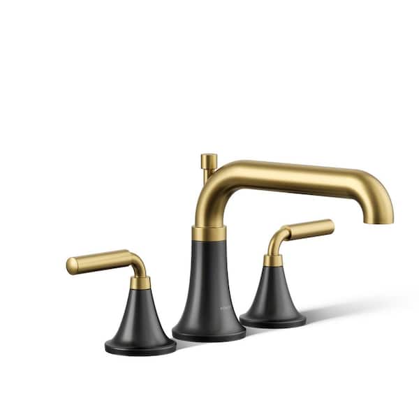 KOHLER Tone 2-Handle Tub Faucet Trim Kit with Diverter Spout in Matte Black with Moderne Brass