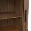 Detail shot of the wooden construction and interior shelving of the cabinet.