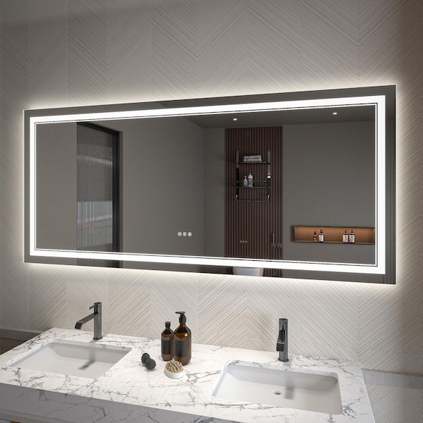 60 in. W x 28 in. H Rectangular Frameless Fog Free Dimmable Silver Wall Mount LED Lighted Bathroom Vanity Mirror