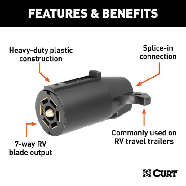 CURT 7-Way RV Blade Connector Plug (Trailer Side, Black Plastic
