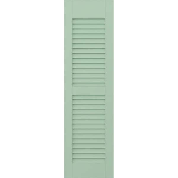 Ekena Millwork 12 in. W x 43 in. H Americraft 2 Equal Louver Exterior Real Wood Shutters Pair in Seaglass