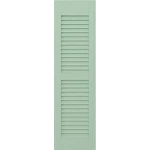 12 in. W x 51 in. H Americraft 2 Equal Louver Exterior Real Wood Shutters Pair in Seaglass
