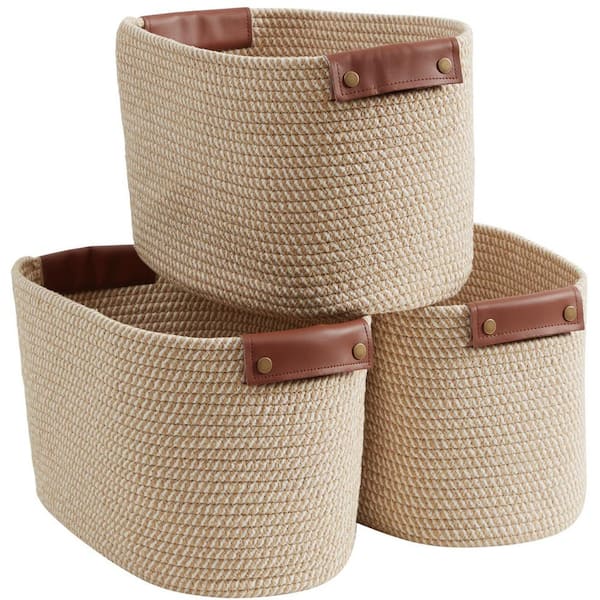 Ornavo Home 3 Pack Cotton Rope Storage Baskets - Multi Brown