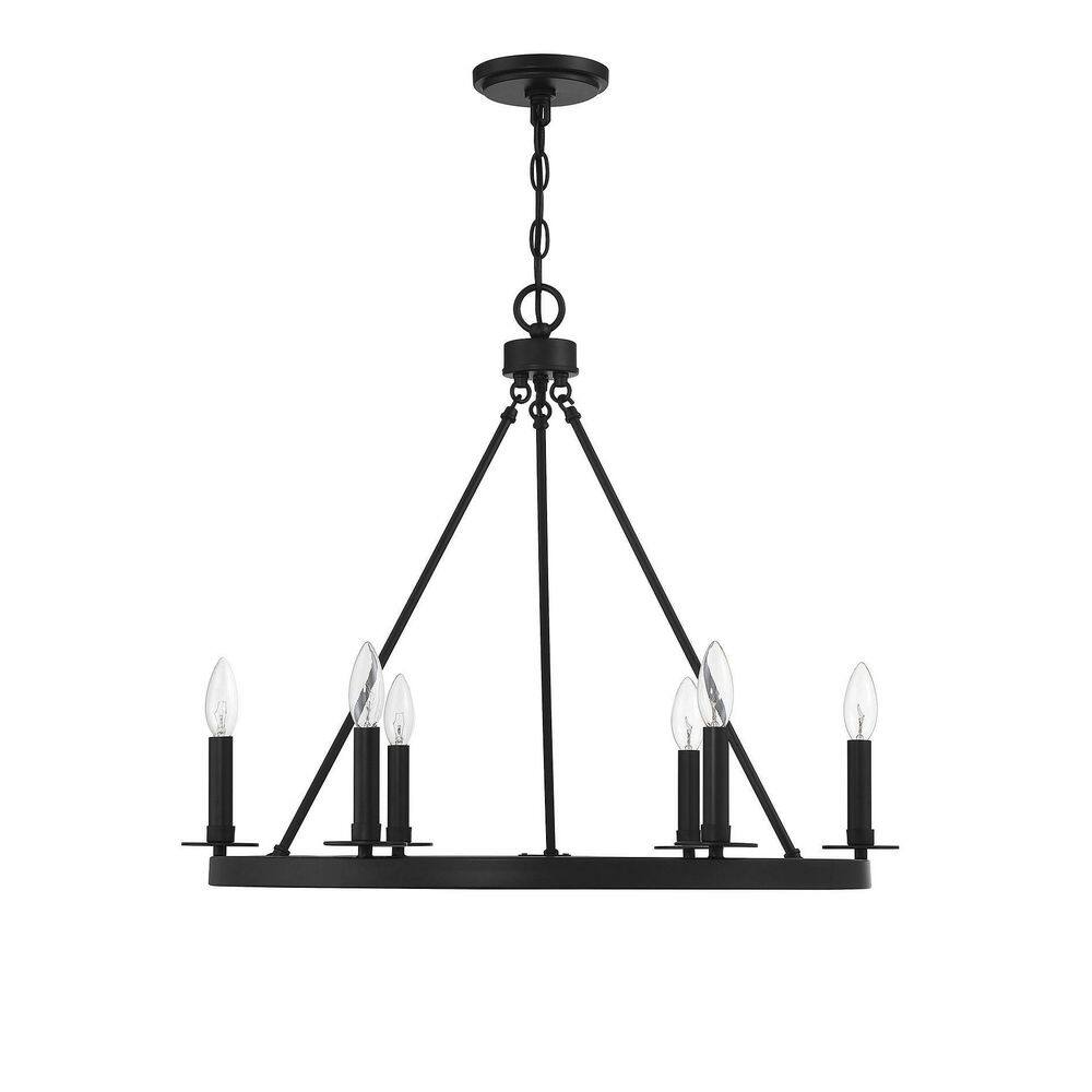 Elegant Matte Black 6-Light Wagon Wheel Chandelier