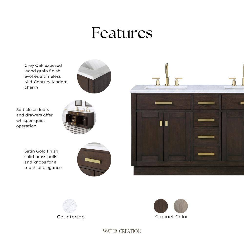 Chestnut 60" Brown Oak Double Bathroom Vanity with Gold Accents