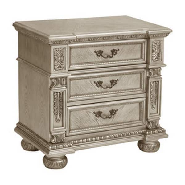 Benjara 31 in. Platinum Gold and Bronze 3-Drawers Wooden Nightstand