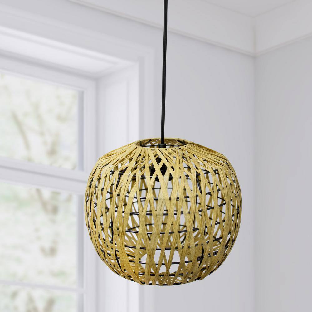 Bohemian Natural Woven Paper Rope 11.38" Ceiling Pendant