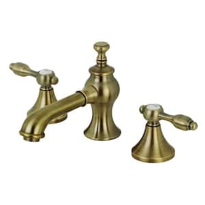 Tudor 2-Handle 8 in. Widespread Bathroom Faucets with Brass Pop-Up in Antique Brass