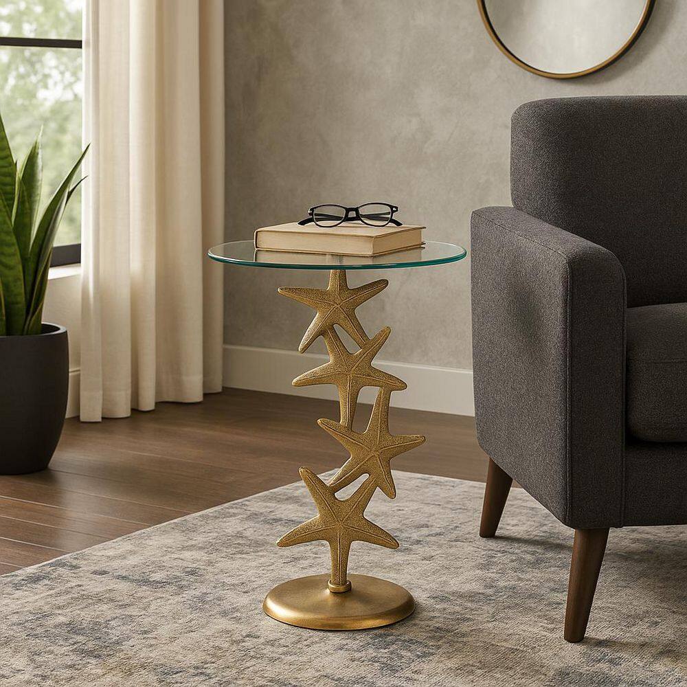 15 in. Gold Round Glass Accent Table - thumbnail 9
