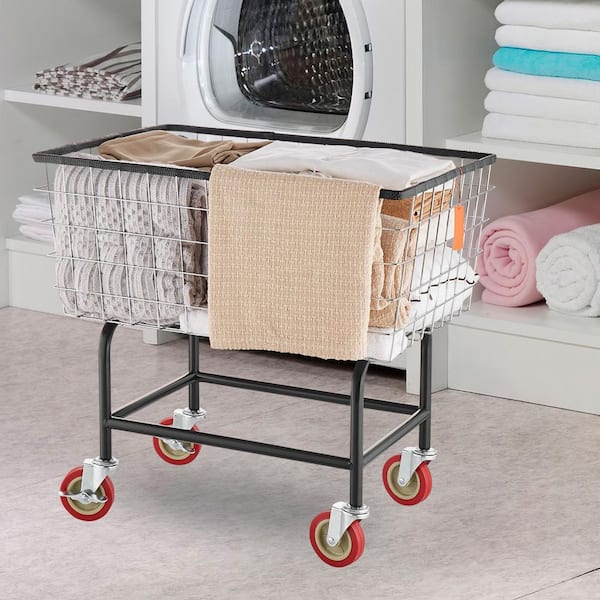 Wire Laundry Cart, 2.5 Bushel Wire Laundry Basket with Wheels Commercial Wire Basket Cart Silver Kitchen Cart
