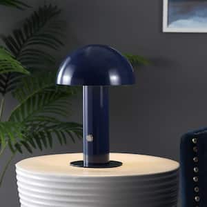Boletus 10 .75 in. Contemporary Bohemian Rechargeable/Cordless Iron Integrated LED Mushroom Table Lamp in Navy