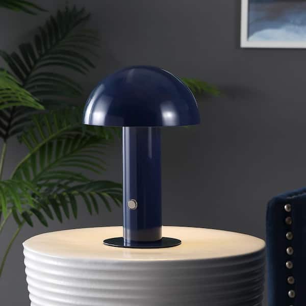 JONATHAN Y Boletus 10 .75 in. Contemporary Bohemian Rechargeable/Cordless Iron Integrated LED Mushroom Table Lamp in Navy