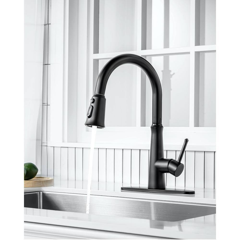 Matte Black Stainless Steel Pull-Down Kitchen Faucet with Spray