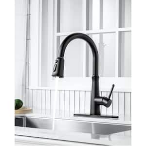 Single Handle Pull-Down Sprayer Kitchen Faucet Stainless Steel with Deckplate Included in Matte Black