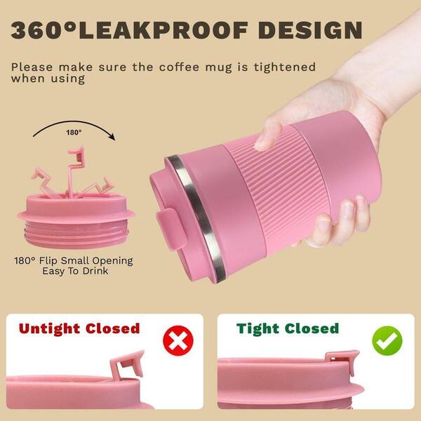12 oz Pink Stainless Steel Travel Mug Vacuum Insulated Non-Slip Coffee Cup  with Lid for Hot Cold Drinks 1 Piece 29ESA05671 - The Home Depot
