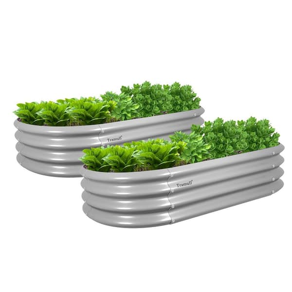 Unbranded 2-Pack 48 x 24 x 12 in. Oval Galvanized Steel Raised Garden Beds for Planting Vegetables, Flowers, Herb, Light Gray