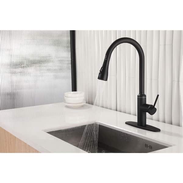 1-Handle 19 in. H Pull Down Sprayer Kitchen Faucet 2-Spray Stainless Steel Fixed Sink Faucet w/ Digital Display in Black