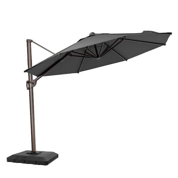 10 ft. Cantilever Offset 360° Rotation Crank-lift Patio Umbrella in Gray with Fillable Base